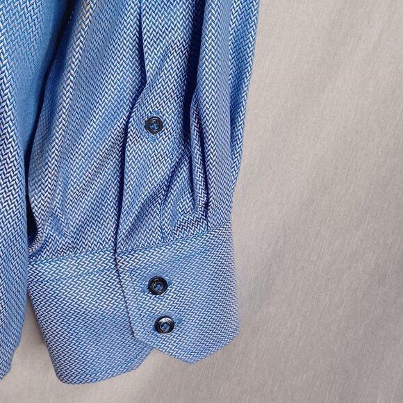Robert Graham Shirt Mens 47(38/39)Tall SkyBlue Herringbone Long Sleeve Flip Cuff - Picture 9 of 13